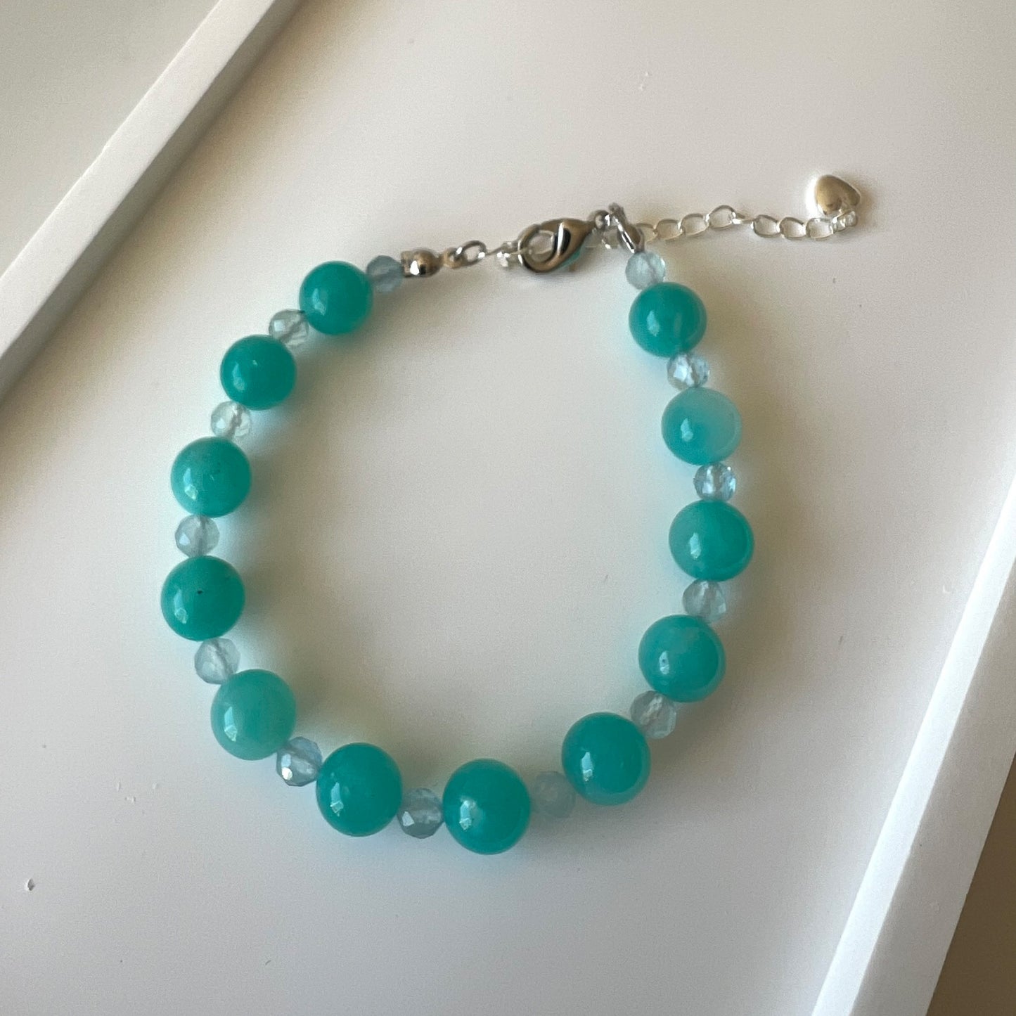 Amazonite & Aquamarine Adjustable Bracelet - Promote feelings of self-worth, inner peace and clear thinking; Fit for wrist size 16 to 20cm