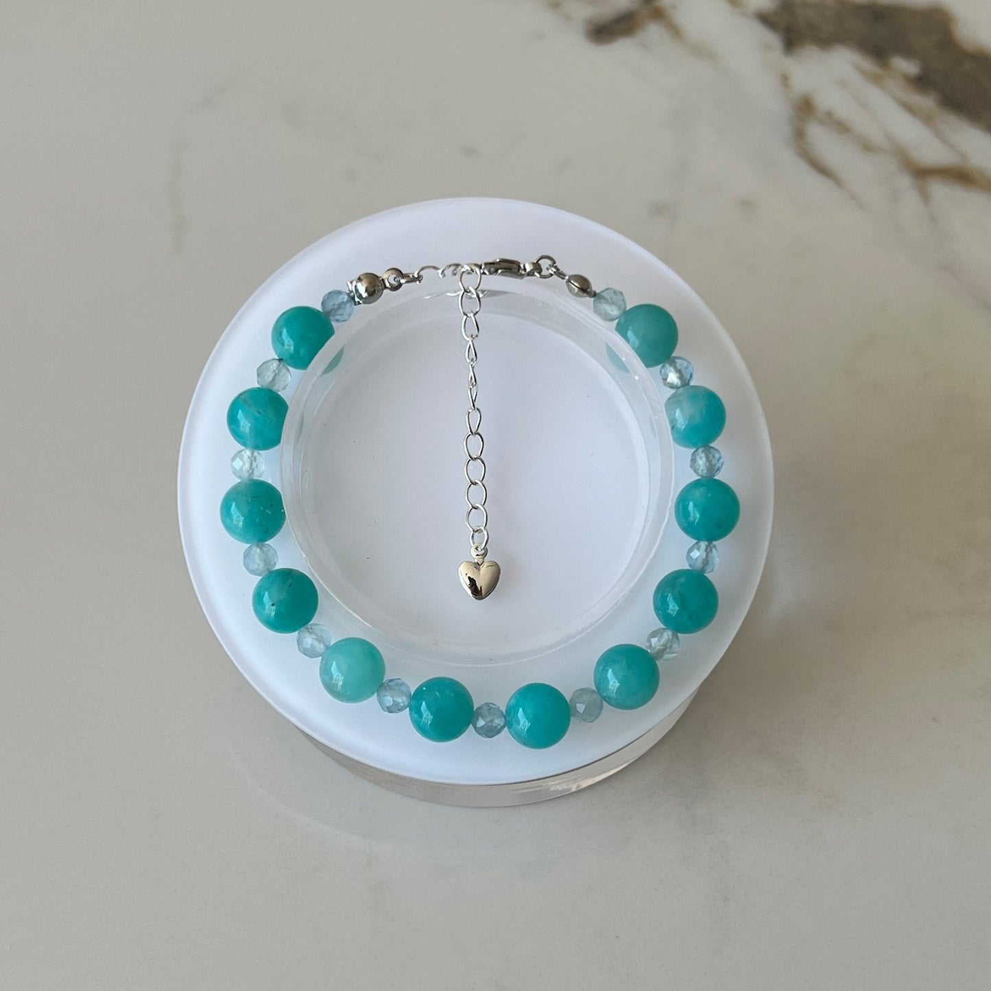 Amazonite & Aquamarine Adjustable Bracelet - Promote feelings of self-worth, inner peace and clear thinking; Fit for wrist size 16 to 20cm