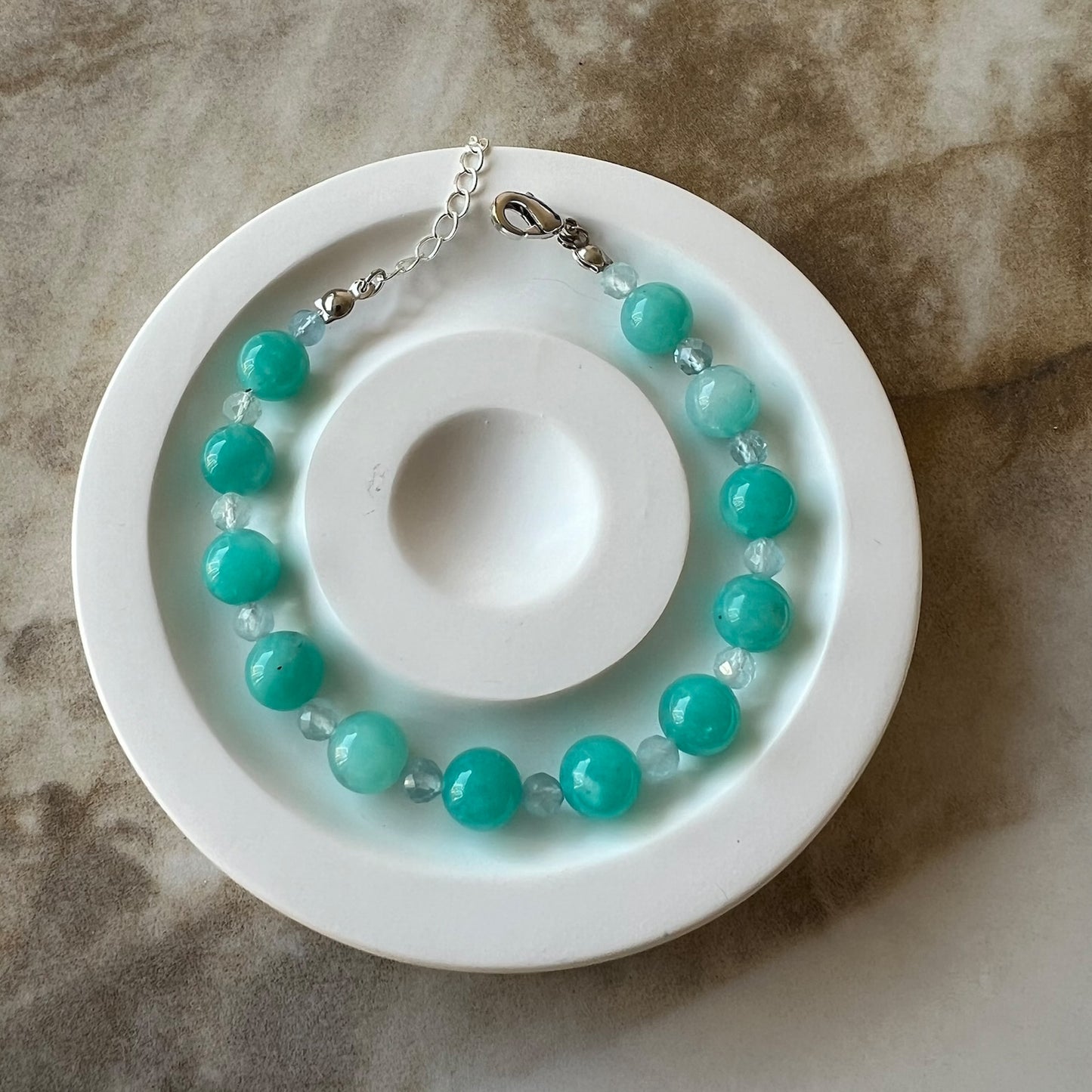 Amazonite & Aquamarine Adjustable Bracelet - Promote feelings of self-worth, inner peace and clear thinking; Fit for wrist size 16 to 20cm