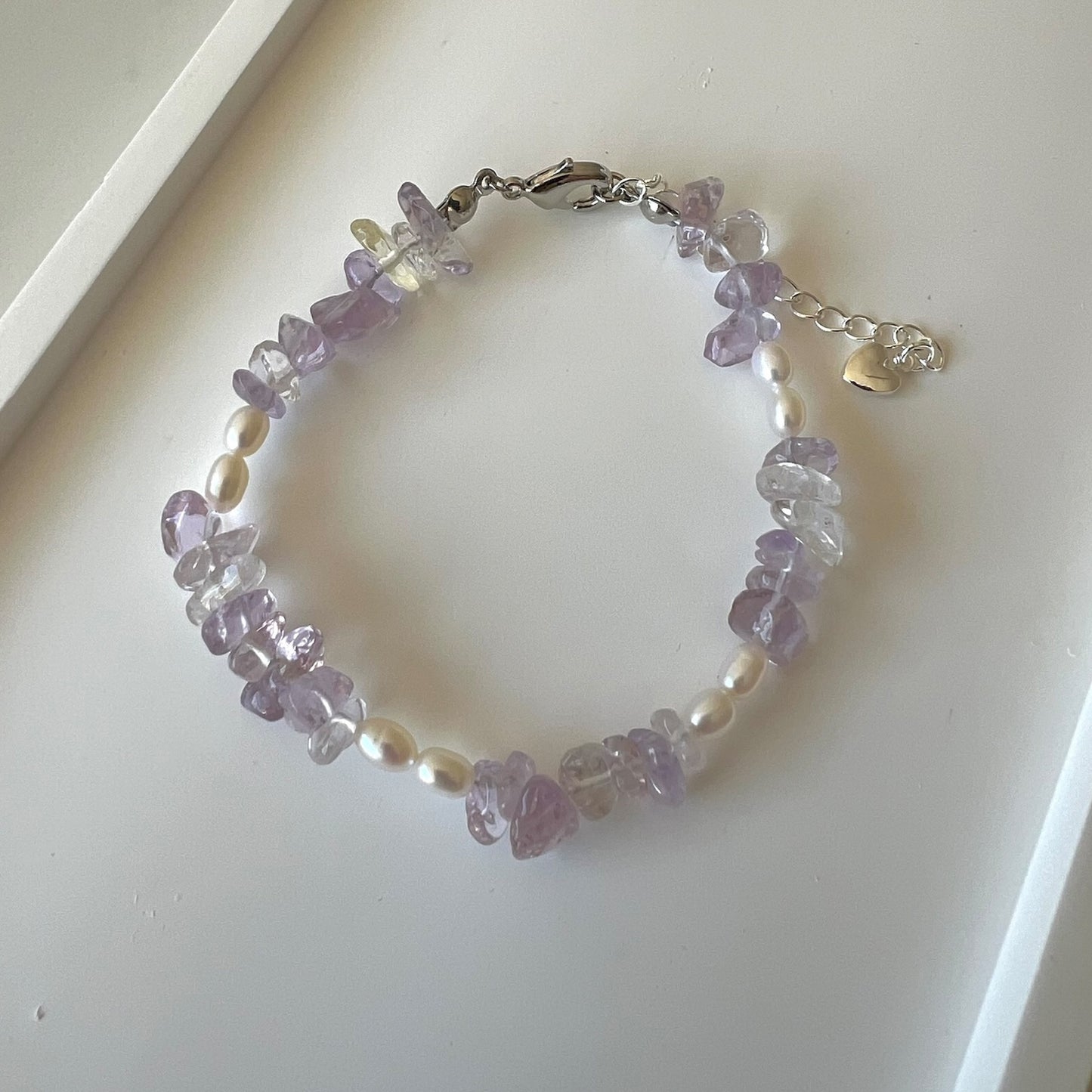 Lavender Amethyst & Fresh Water Pearl Adjustable Bracelet - Promote stress relief and emotional balance ; Fit for wrist size 16 to 20cm