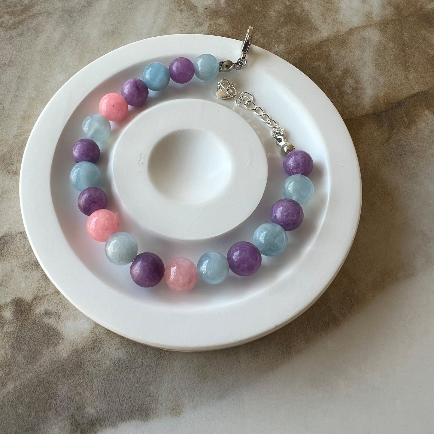 Rose Quartz, Aquamarine & Amethyst Adjustable Bracelet - Promote harmony in relationships and tranquility; Fit for wrist size 16 to 20cm