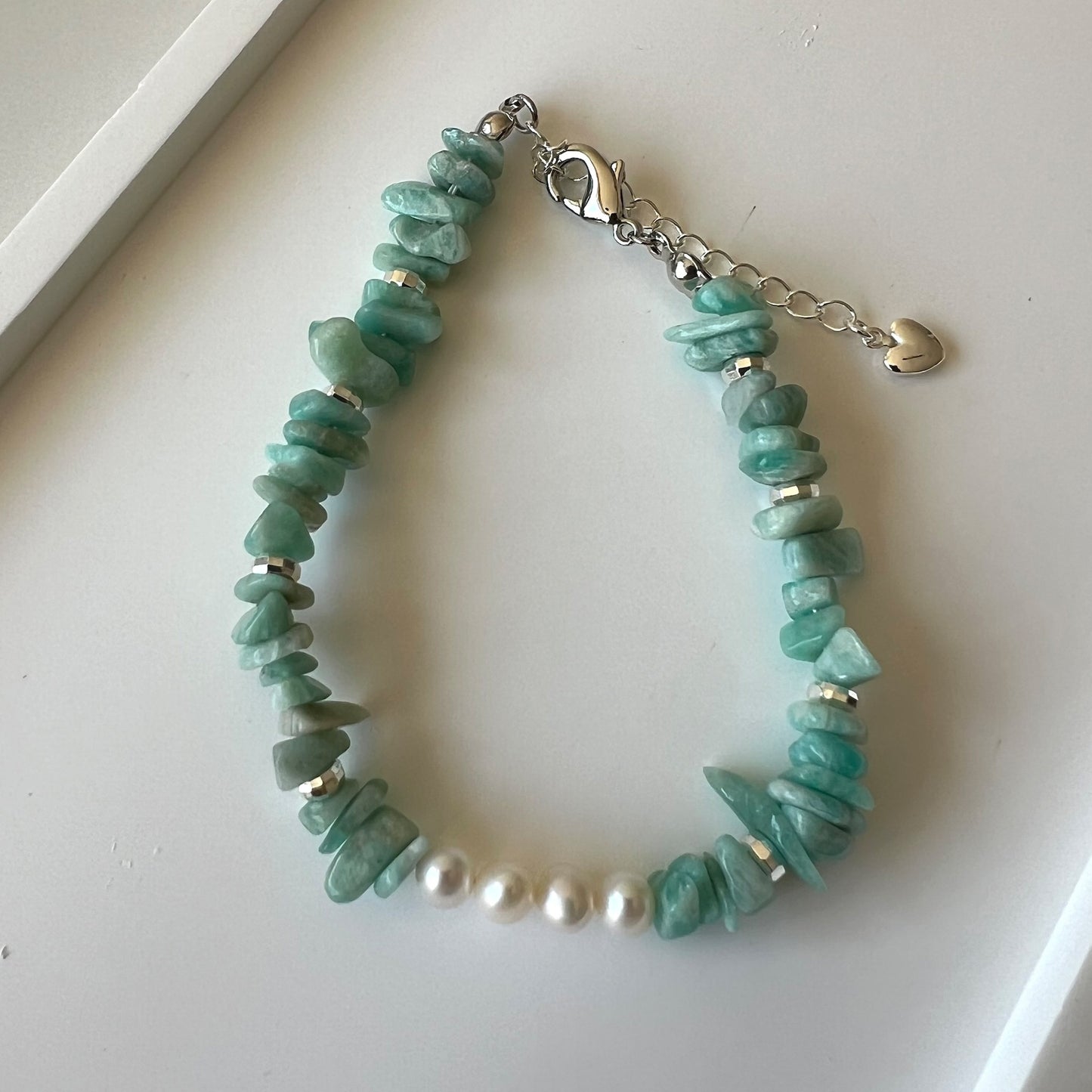 Amazonite Chips with Fresh Water Pearl Adjustable Bracelet - Promote feelings of self-worth and inner peace; Fit for wrist size 16 to 20cm