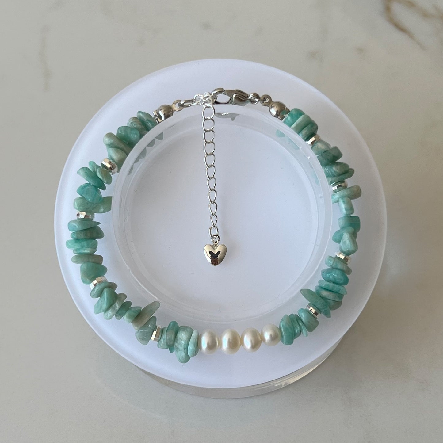 Amazonite Chips with Fresh Water Pearl Adjustable Bracelet - Promote feelings of self-worth and inner peace; Fit for wrist size 16 to 20cm