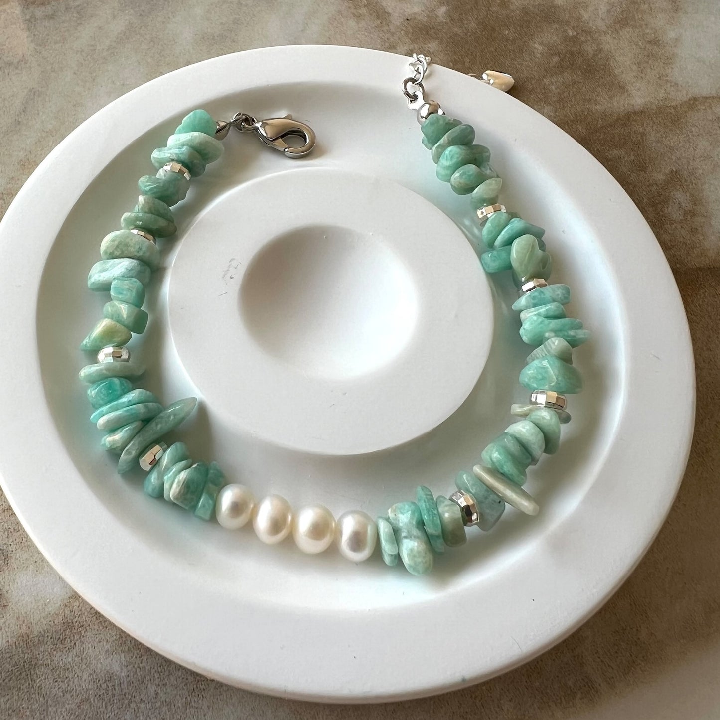 Amazonite Chips with Fresh Water Pearl Adjustable Bracelet - Promote feelings of self-worth and inner peace; Fit for wrist size 16 to 20cm