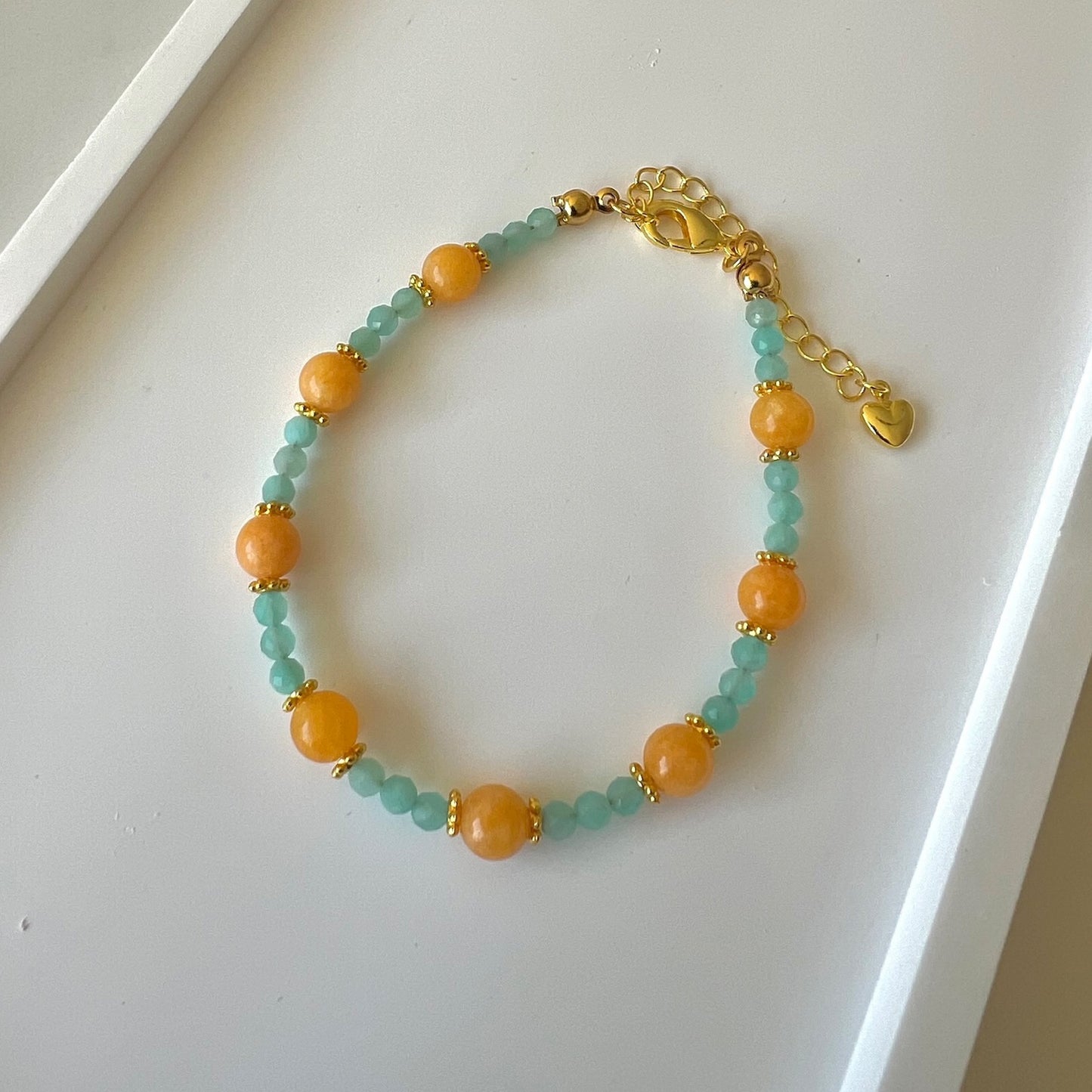 Aquamarine & Amber Adjustable Bracelet - Promote inner peace and boost confidence; Fit for wrist size 16 to 20cm