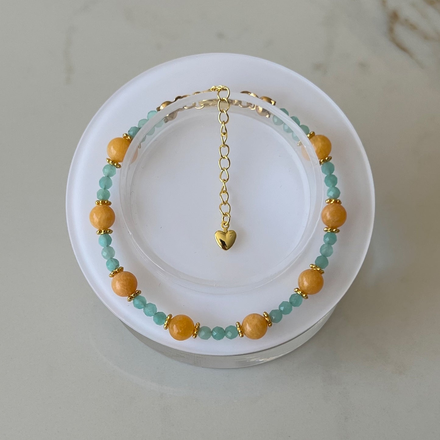 Aquamarine & Amber Adjustable Bracelet - Promote inner peace and boost confidence; Fit for wrist size 16 to 20cm