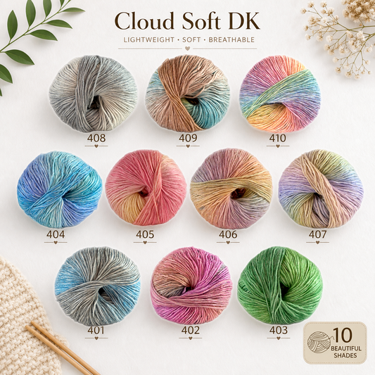 Cloud Soft Gradient Ombre Yarn – DK Weight, Cotton-Acrylic Blend (100g / 220m)