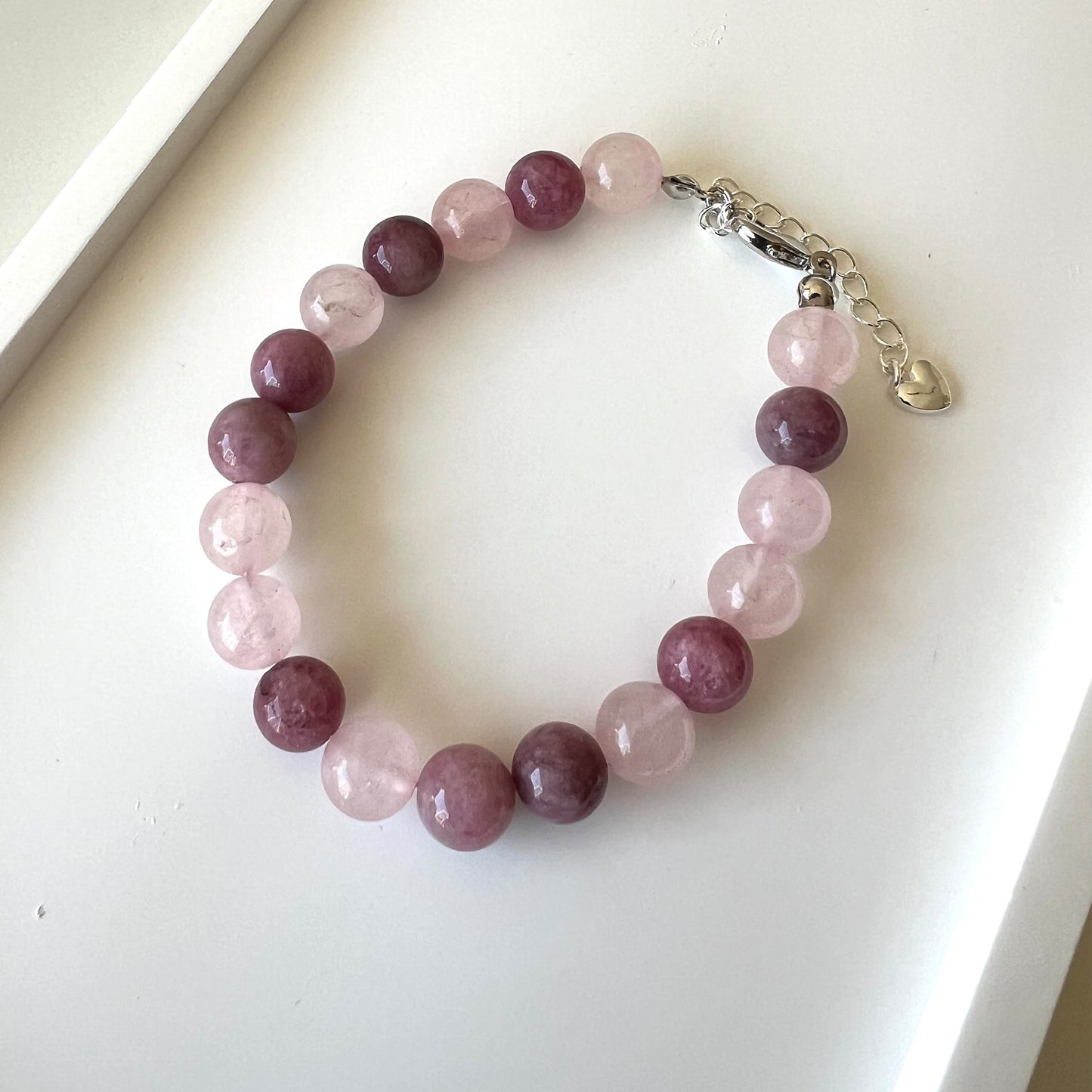 Lepidolite & Rose Quartz Adjustable Bracelet - Promote positive change and acceptance; Fit for wrist size 16 to 20cm