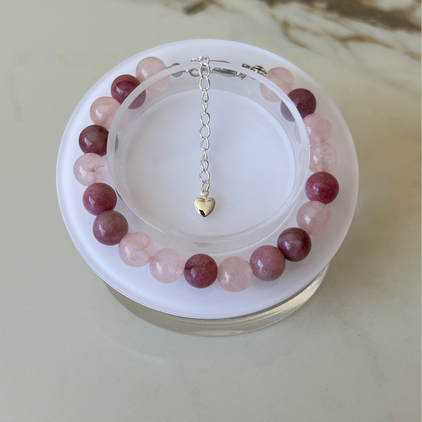 Lepidolite & Rose Quartz Adjustable Bracelet - Promote positive change and acceptance; Fit for wrist size 16 to 20cm