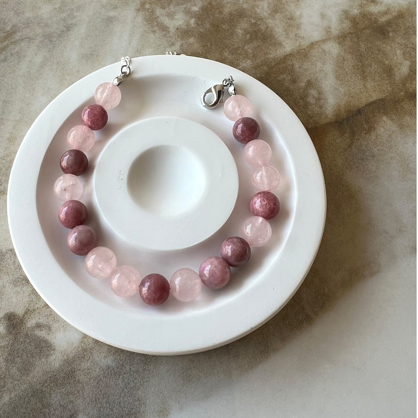 Lepidolite & Rose Quartz Adjustable Bracelet - Promote positive change and acceptance; Fit for wrist size 16 to 20cm