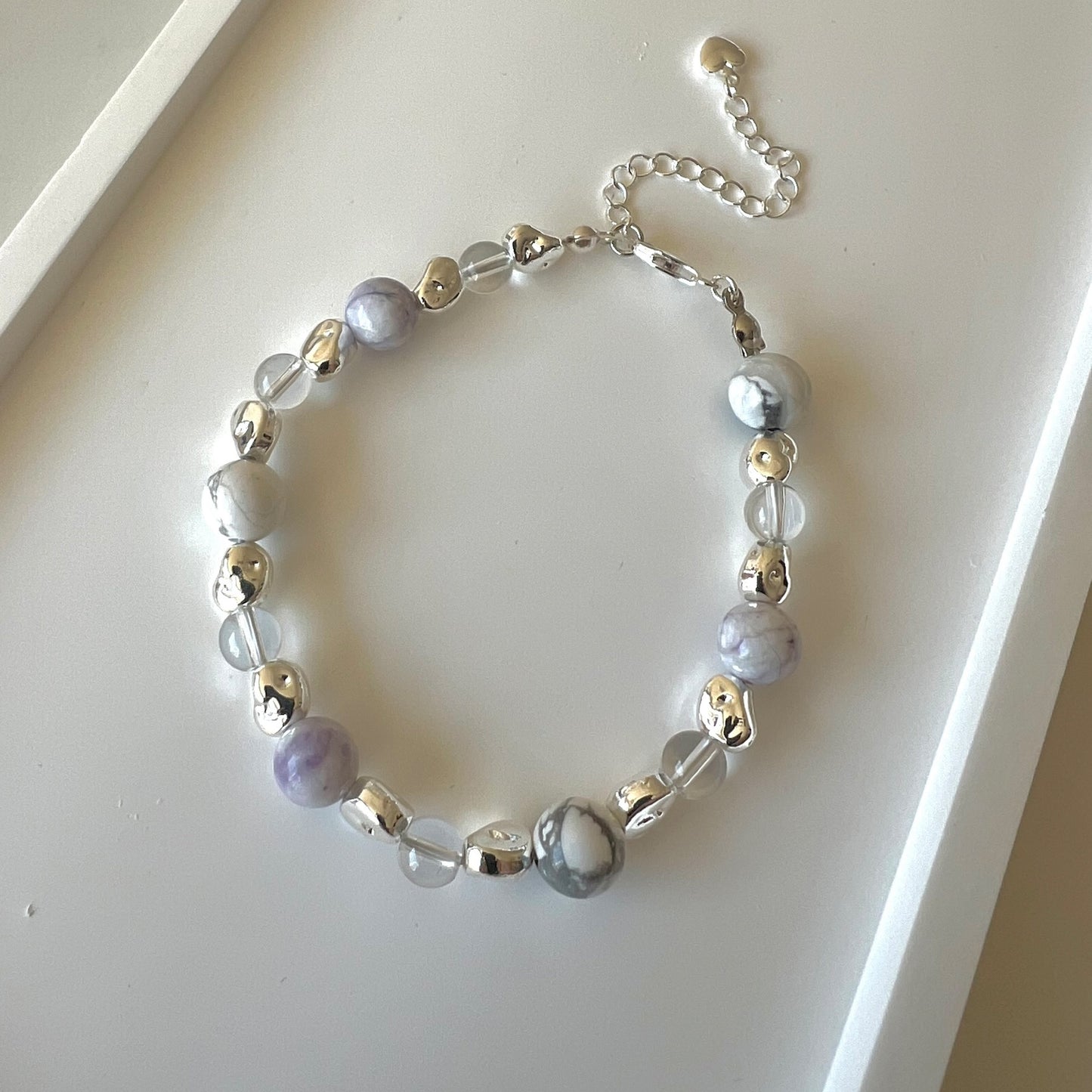 Magnesite & Quartz Adjustable Bracelet - Promote deep peace, relaxation and mental clarity; Fit for wrist size 16 to 20cm