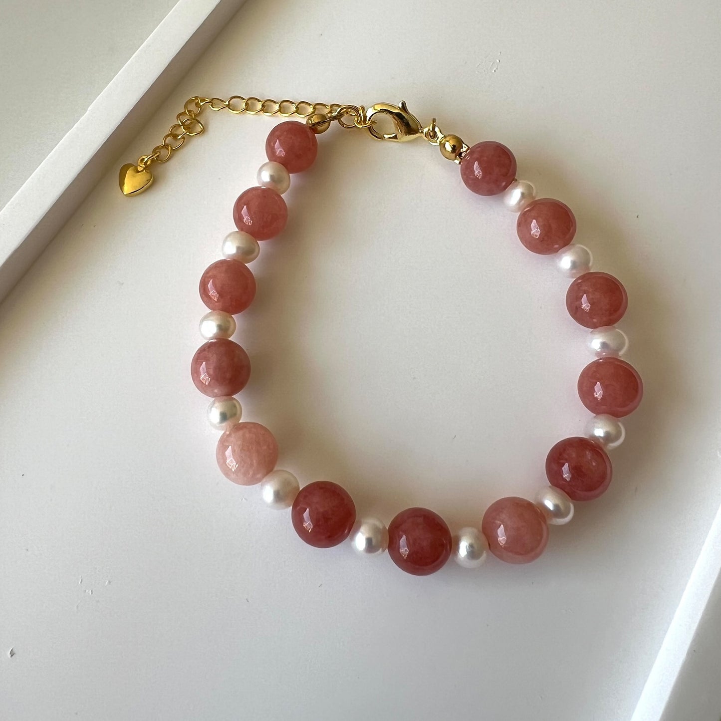 Rhodonite & Fresh Water Pearl Adjustable Bracelet - Promote compassion,tranquility and stronger relationships; Fit for wrist size 16 to 20cm