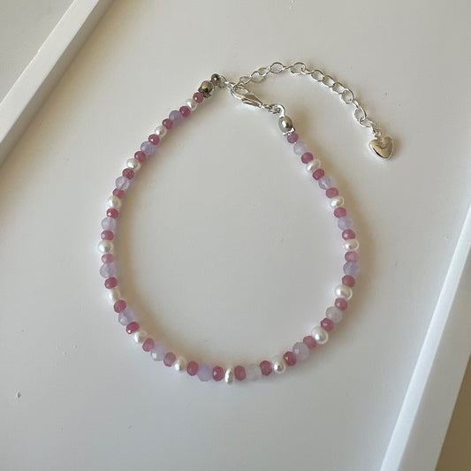 Rose Quartz, Amethyst & Freshwater Pearl Adjustable Bracelet - Promote stronger relationships and tranquility; Fit for wrist size 16 to 20cm