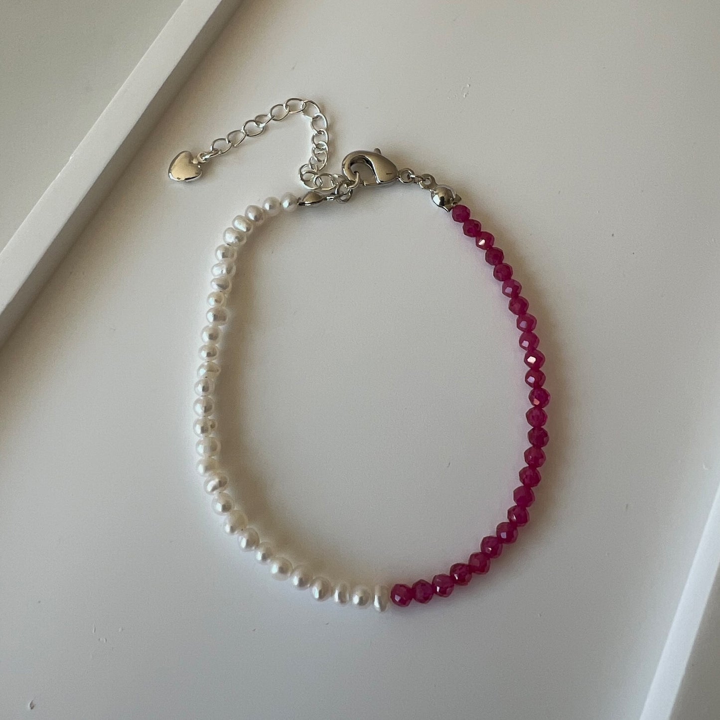 Ruby & Fresh Water Pearl Adjustable Bracelet - Promote vitality, motivation, and self-confidence; Fit for wrist size 16 to 20cm