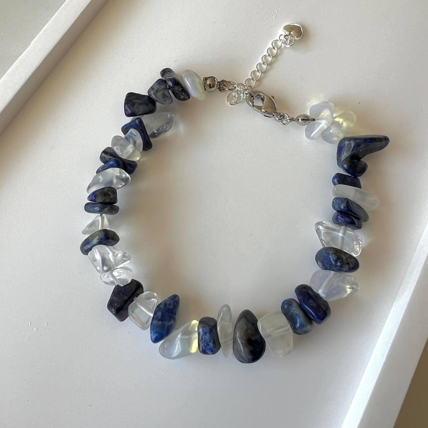 Sodalite & Moonstone Adjustable Bracelet - Promote intuition, insightful decisions and sense of serenity; Fit for wrist size 16 to 20cm