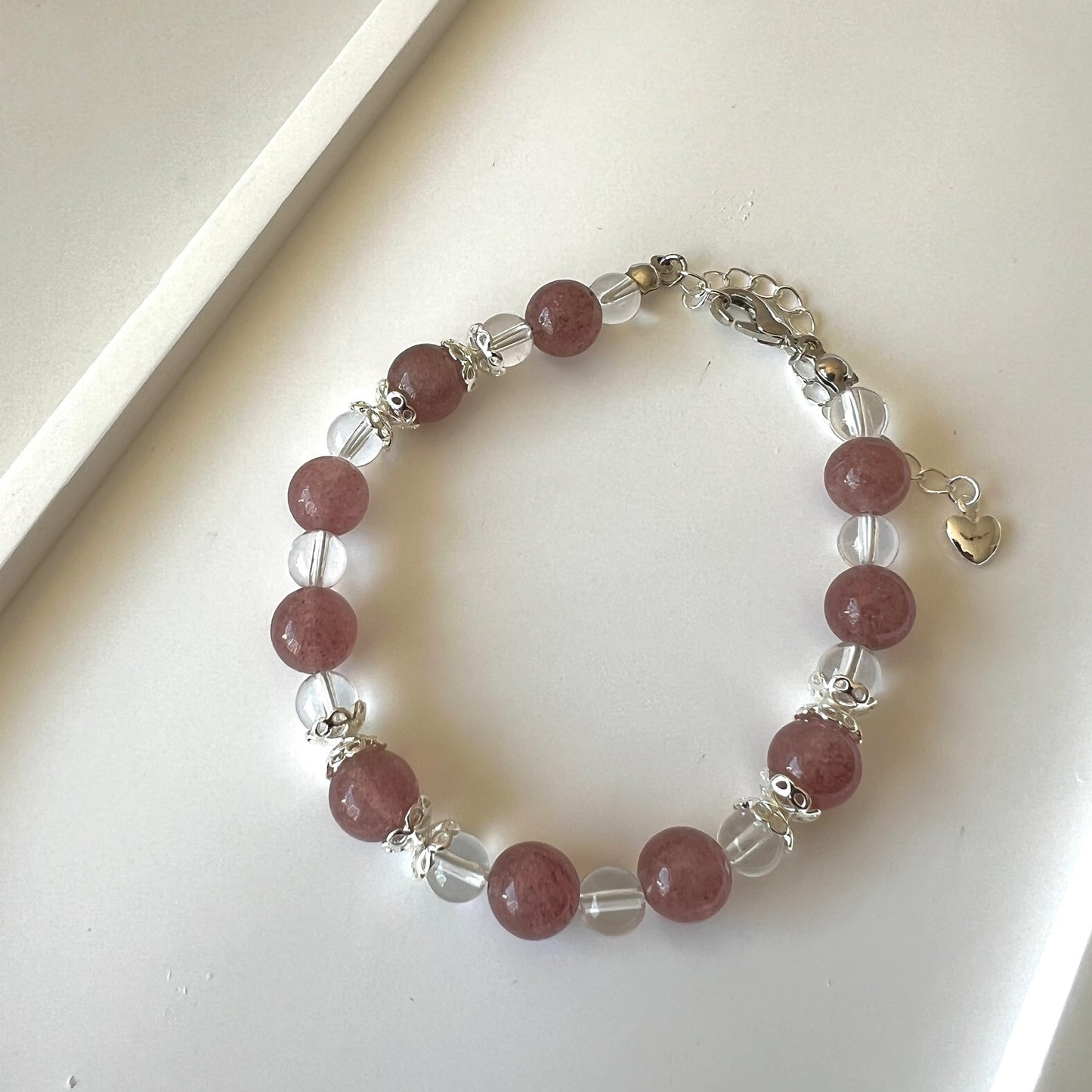 Strawberry Quartz & Quartz Adjustable Bracelet - Promote inner peace, mental clarity and shield from negative energy; Fit for wrist size 16 to 20cm