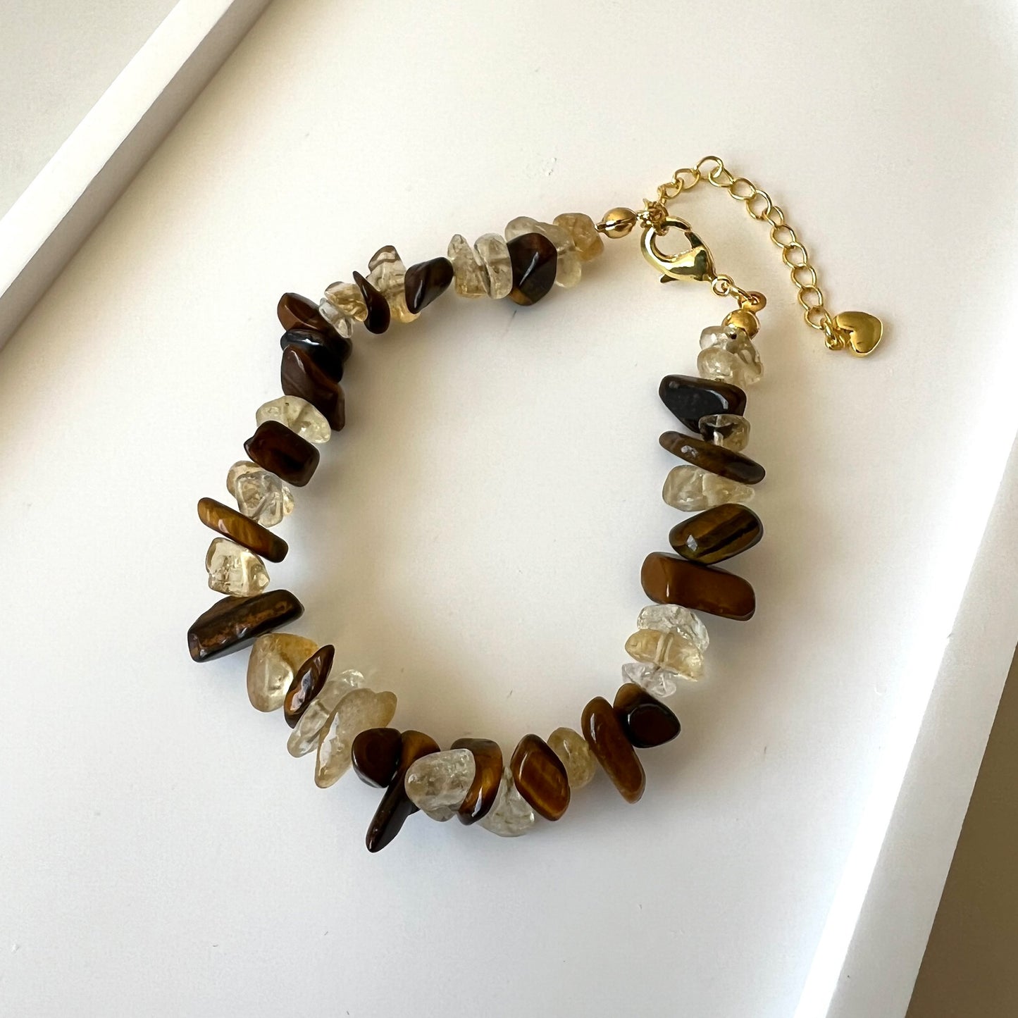 Tiger Eye and Citrine Quartz Adjustable Bracelet - Promote manifestation and shield from negative energy; Fit for wrist size 16 to 20cm