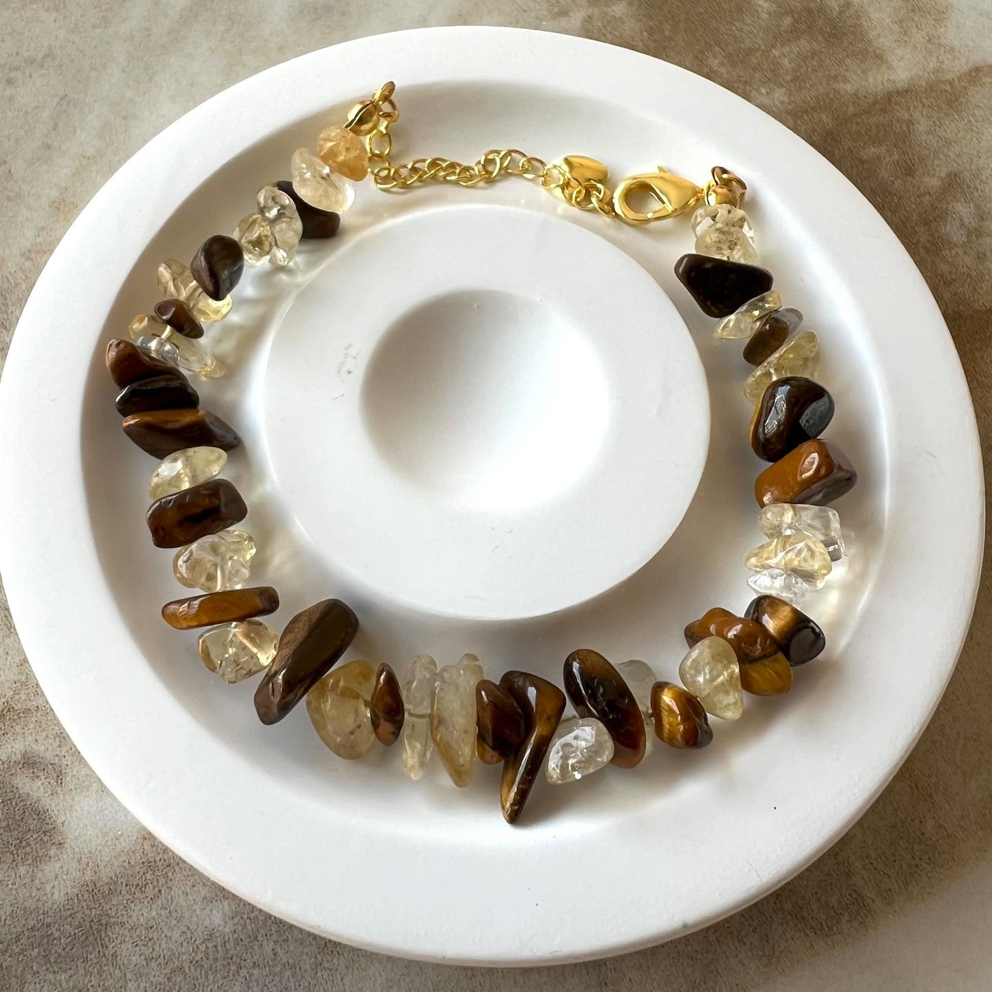 Tiger Eye and Citrine Quartz Adjustable Bracelet - Promote manifestation and shield from negative energy; Fit for wrist size 16 to 20cm