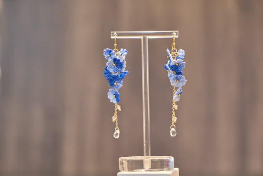 Yarntastic Handmade Micro-crochet 14K Gold Filled Dangle Earrings - Blue Blossoms