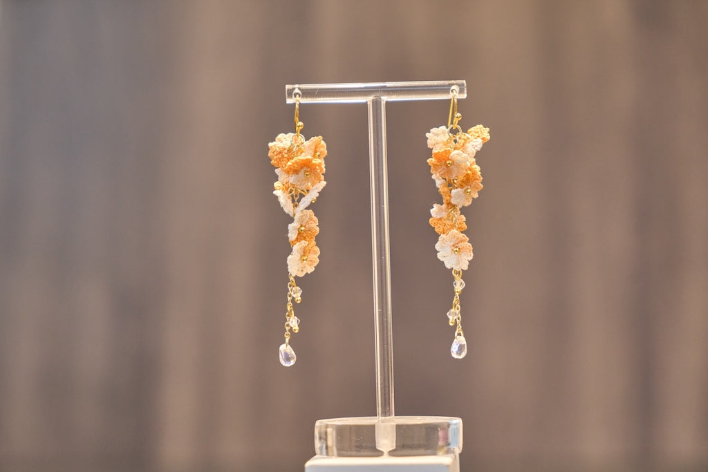 Yarntastic Handmade Micro-crochet 14K Gold Filled Dangle Earrings - Orange Blossoms