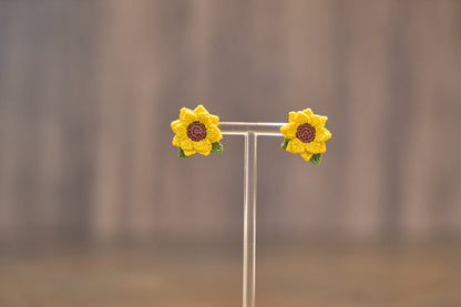 Yarntastic Handmade Micro-crochet 14K Gold Filled Stud Earrings - Sunflowers